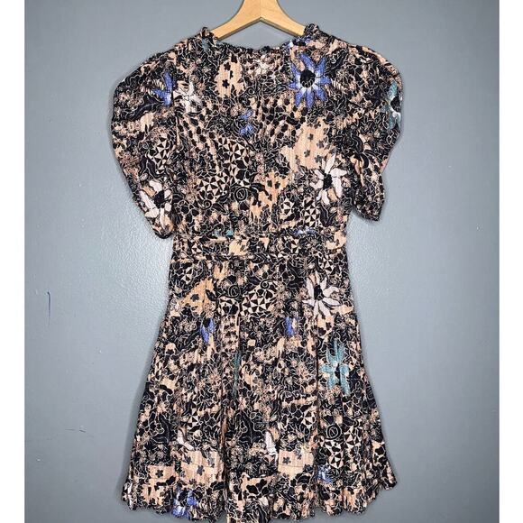 Ulla Johnson Sarai Floral Print Mini Dress Pink/Blue Size 0 V-Neck Cotton Blend - Picture 7 of 8